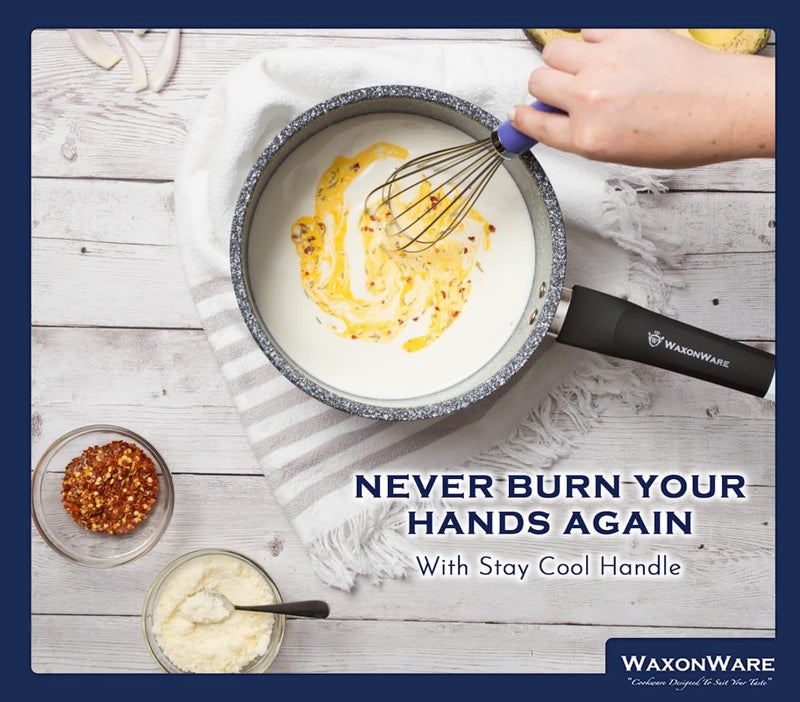 WaxonWare 1.75 Quart Ceramic Nonstick Pot with Lid - Non Toxic Nonstick Sauce Pan Cookware, Free of PFOA, Cadmium, & Lead - Small Non Stick Pots with Lid & Stay-Cool Handle - STONETEC Series - Image 2